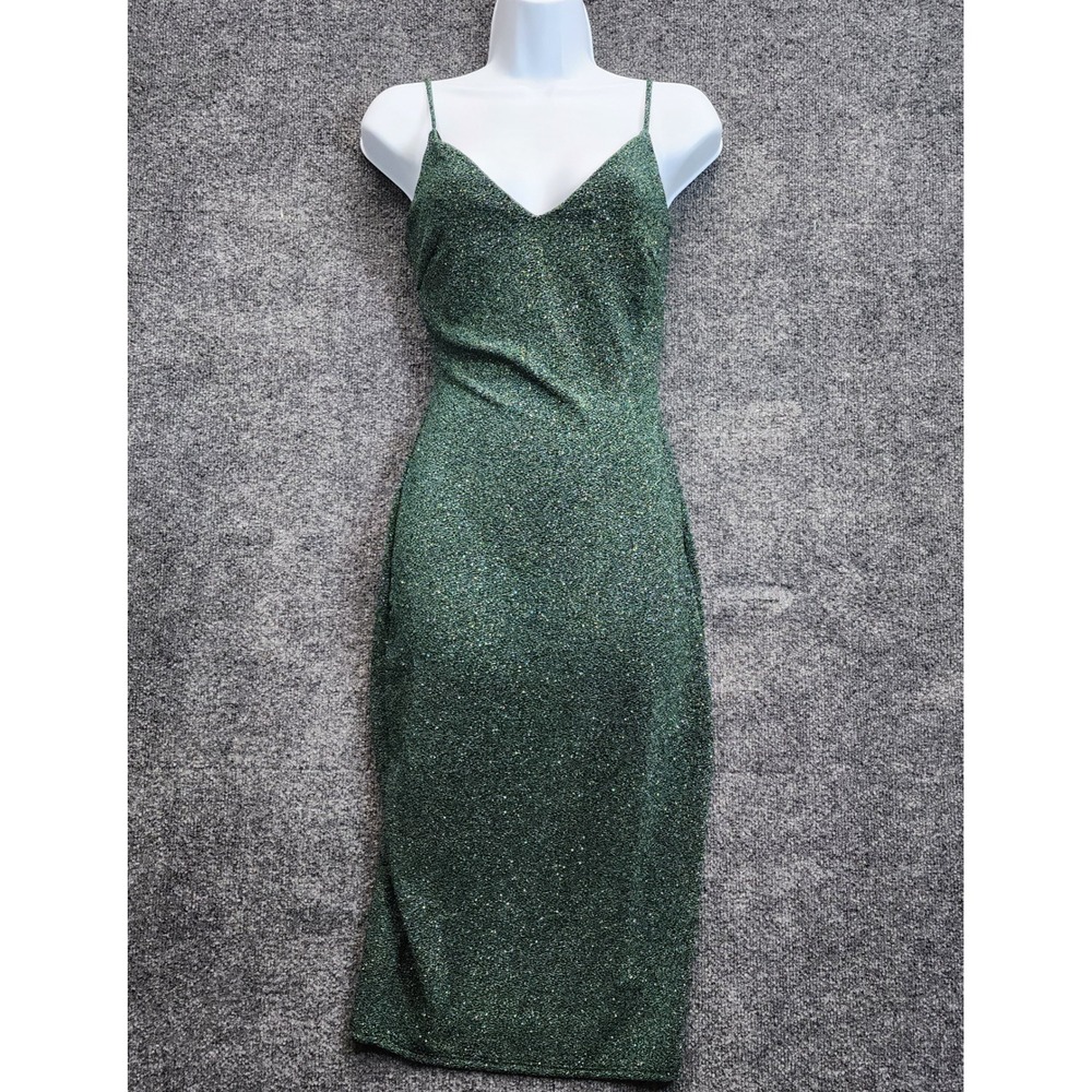 Privy Metallic Bodycon Midi Dress Women L Sparkly Party Cocktail Glam Night